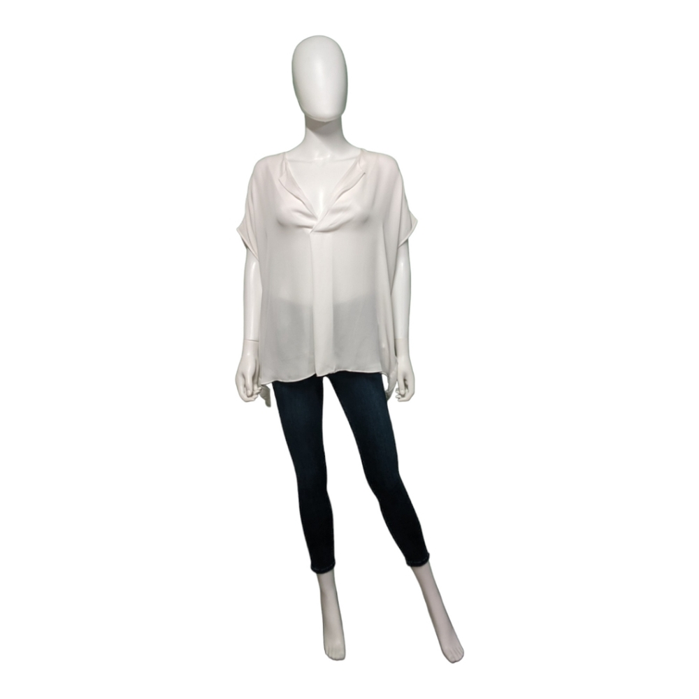 Heather by Bordeaux White Sheer Silk Top, XL